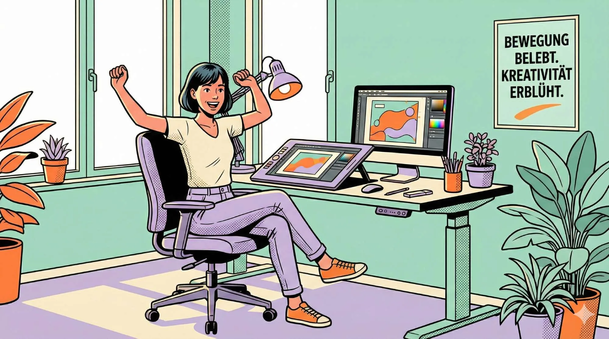 Ergonomischer arbeitsplatz bewegung