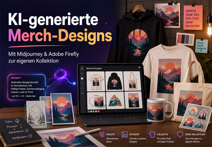 KI-generierte Merch-Designs: Mit Midjourney & Adobe Firefly zur eigenen Kollektion KI-generierte Merch-Designs: Mit Midjourney & Adobe Firefly zur eigenen Kollektion