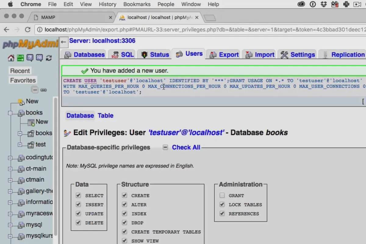 Membuat database contoh dan membuat pengguna dengan Python - 15.4