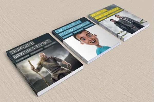 Photoshop-Mockup-Vorlage für drei Bücher – Version 2