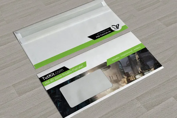 Template mockup Photoshop untuk amplop ukuran DIN panjang dalam format landscape - Versi 3