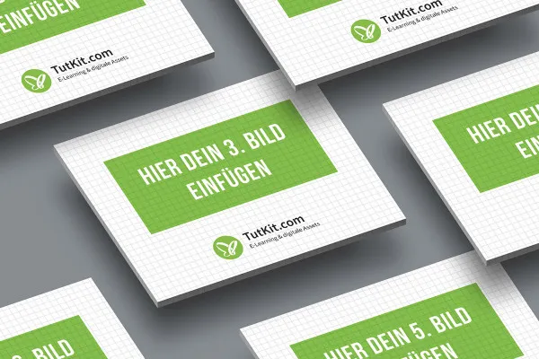 Mockup untuk slide dalam format 4:3: 6 kartu, bergeser, isometris.