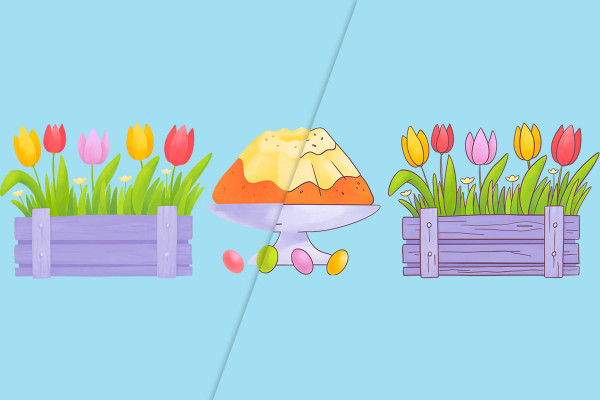 Illustrations for Easter: Blums, nest and butterfly