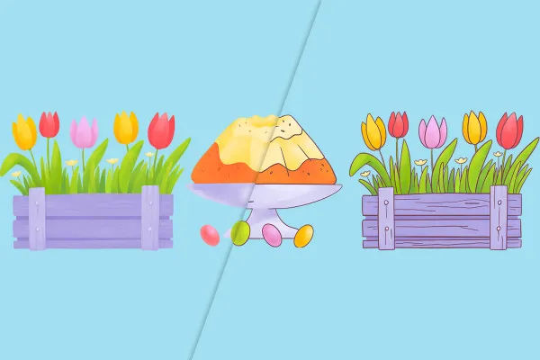Illustrationen für Ostern: Blumen, Nest und Schmetterling