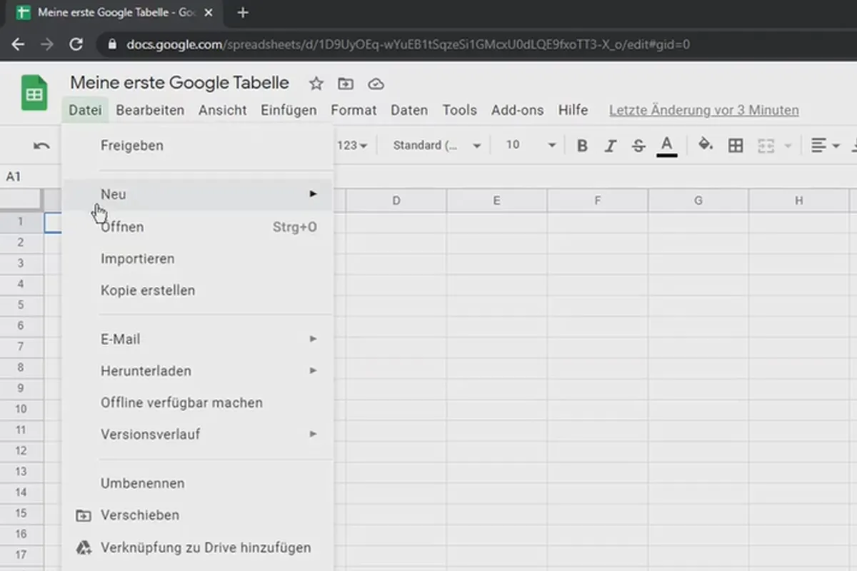 Google Sheets-Tutorial: 2.3 Die Benutzeroberfläche in Google Tabellen