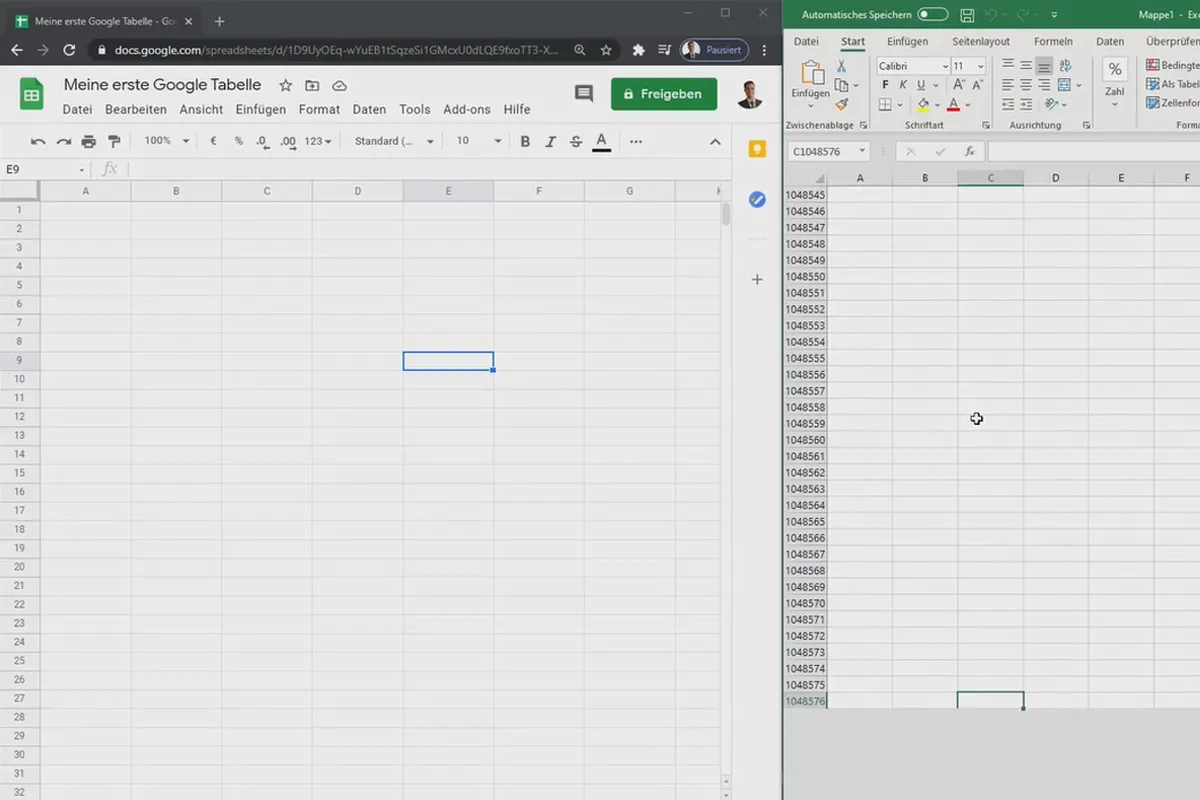 Google Sheets-Tutorial: 2.4 Google Tabellen vs. Microsoft Excel