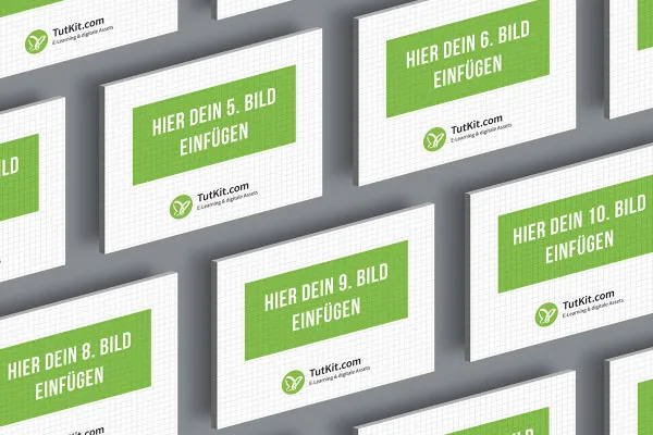 Mockup untuk slide dalam format 4:3: 14 kartu, tersusun secara teratur, isometris.