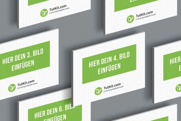Mockup untuk slide dalam format 4:3: 7 kartu, bergeser, isometris.