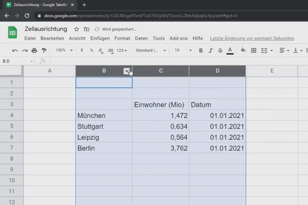 Google Tablolar-Öğretici: 3.3 Hücre Düzenleme