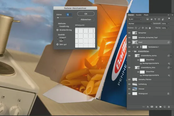 Photoshop tutorial „Penne Rigate“: 2.6 rozmazání