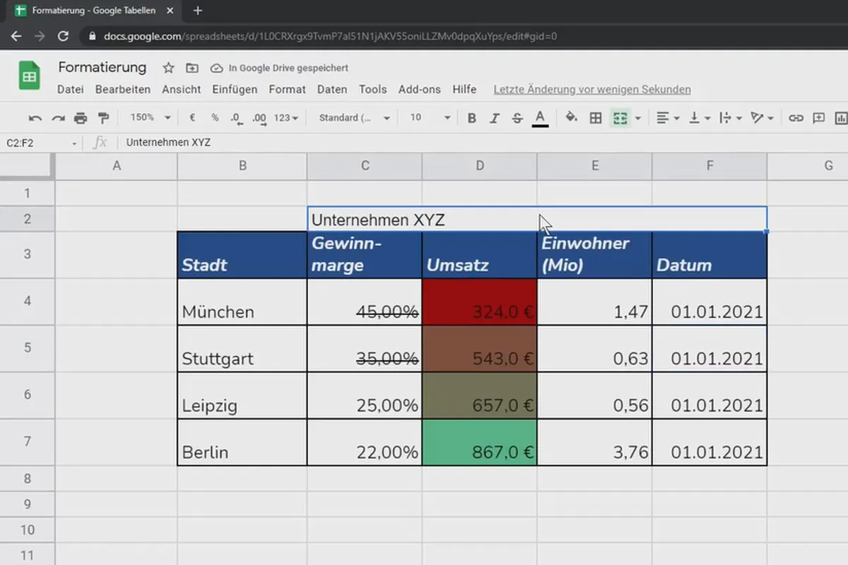 Tutoriel Google Sheets : 3.4 Formater