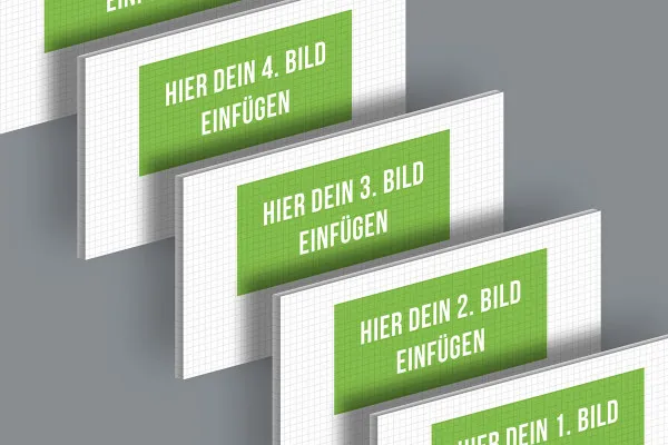 Mockup für das 16:9-Format: 5 Karten hintereinander, isometrisch