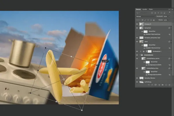Fotomanipulační tutoriál „Penne Rigate“: 3.1 Těstoviny