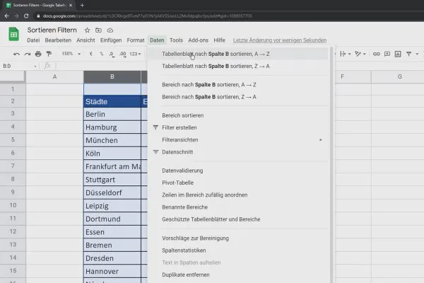 Google Sheets-Tutorial: 3.5 Daten filtern und sortieren