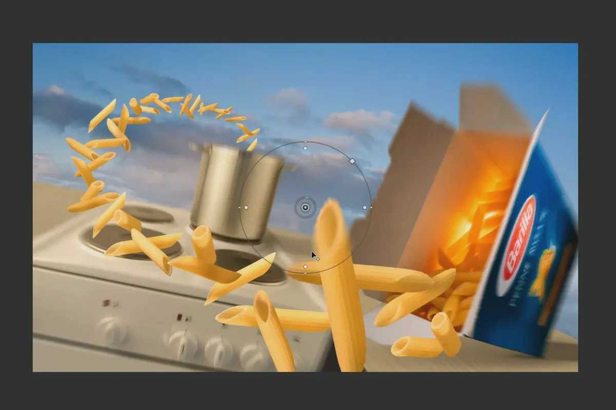 Návod na Photoshop „Penne Rigate“: 3.2 Rozmazání těstovin