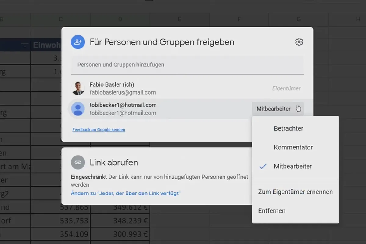 Google Sheets-Tutorial: 3.6 Teilen mit Kollegen