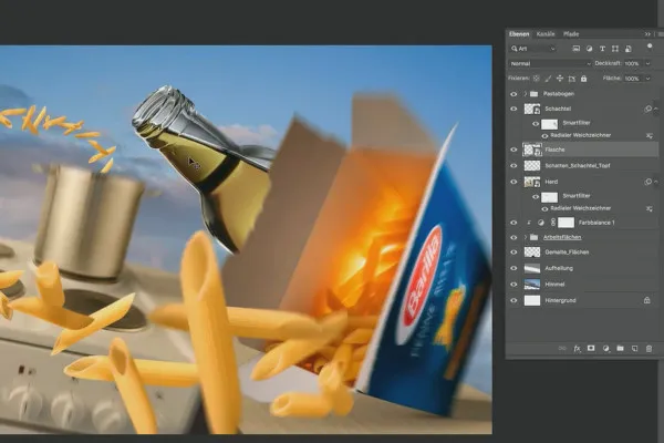 Photoshop-Tutorial "Penne Rigate": 3.3 Olejová láhev