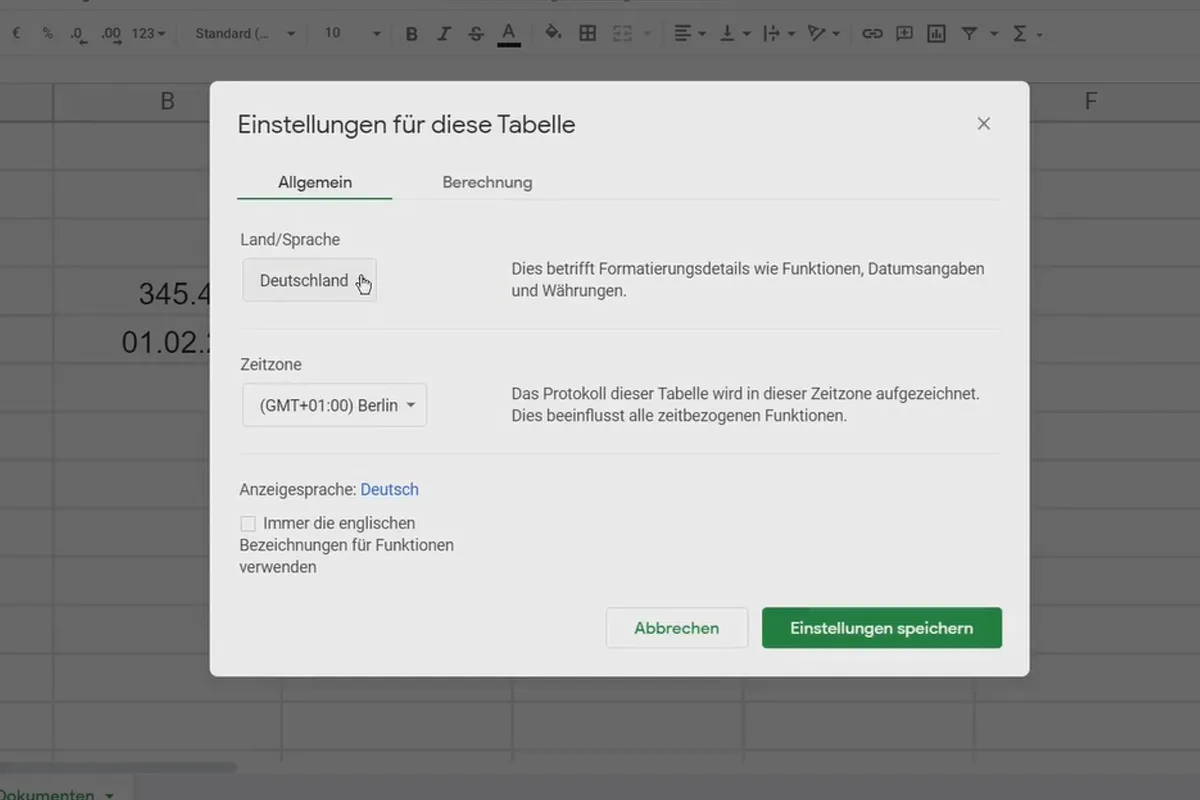 Google Sheets-Tutorial: 3.7 Sprache einstellen