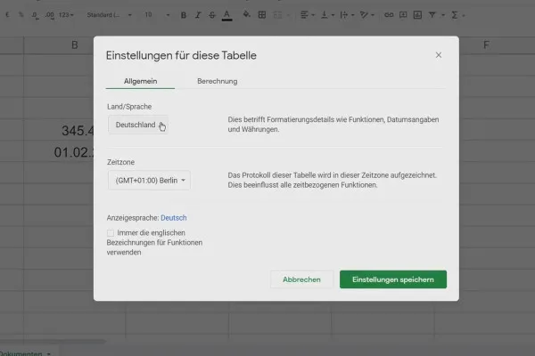 Google Sheets-Tutorial: 3.7 Sprache einstellen