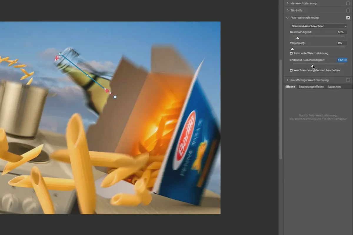 Photoshop-Tutorial „Penne Rigate“: 3.4 Rozmazání cesty