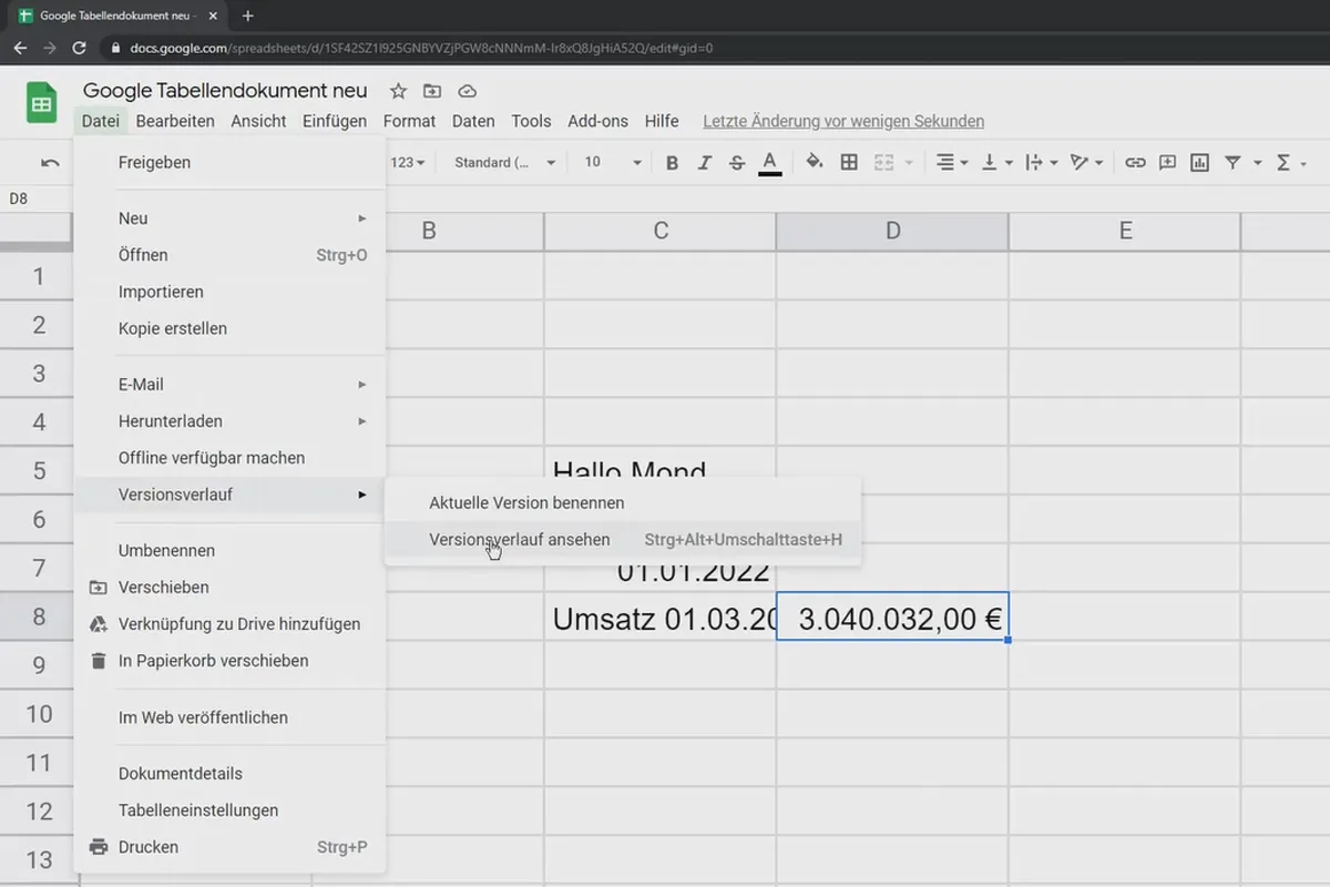 Tutoriel Google Sheets : Afficher l'historique.