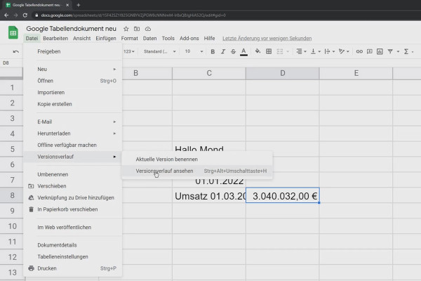 Google Sheets Eğitimi: 3.8 Geçmişi Görüntüle