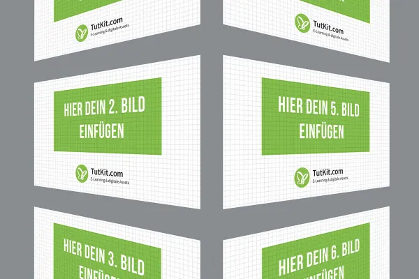 Mockup für das 16:9-Format: 6 Karten, nach links und rechts fliehend