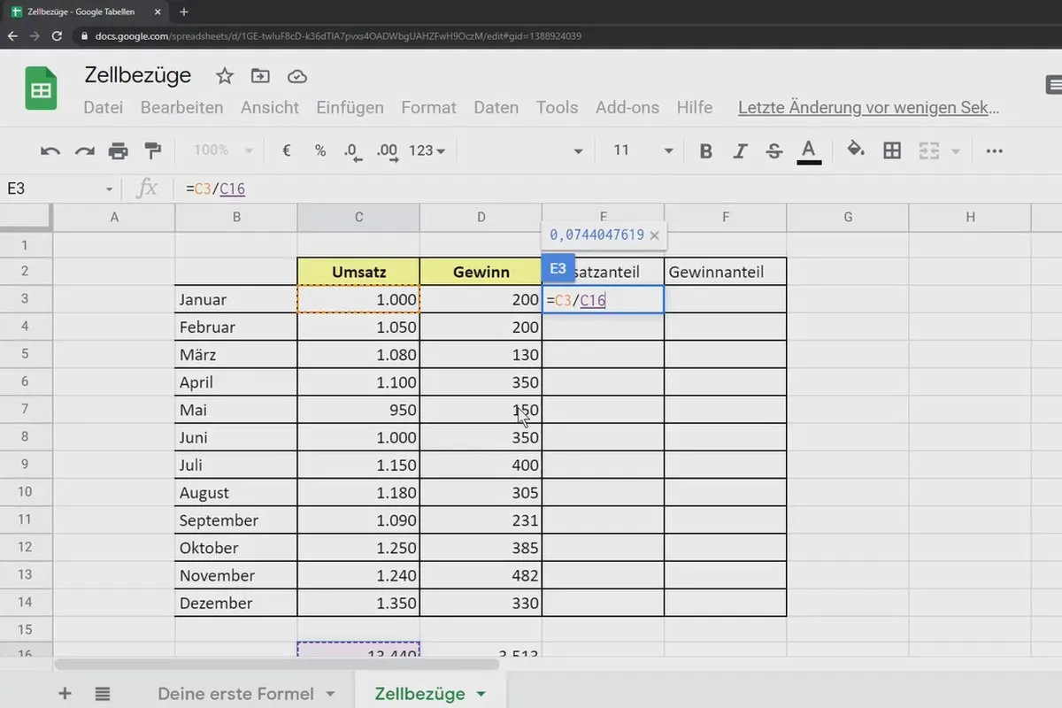 Google Sheets-Tutorial: 4.3 Zellbezüge verstehen