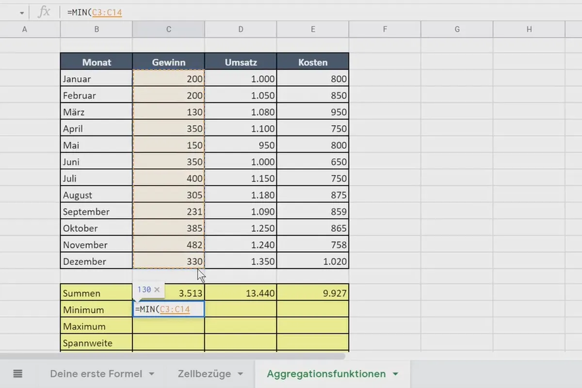 Οδηγός Google Sheets: Υπολογισμός λειτουργιών συγκέντρωσης 4.4