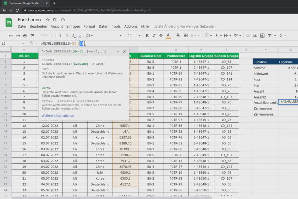 Google Sheets Eğitimi: 4.5 Fonksiyonlar ve Kısayollar