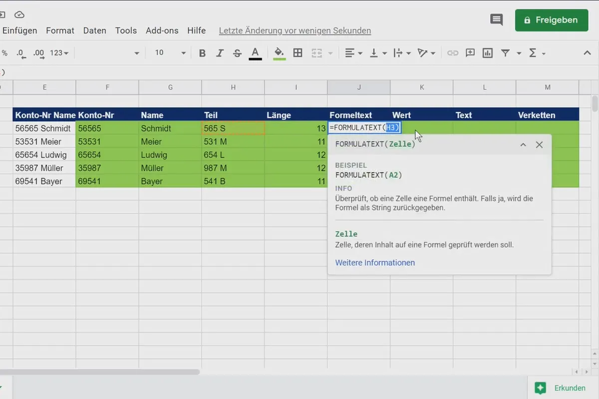 Google Sheets-Tutorial: 4.6 Textfunktionen 1