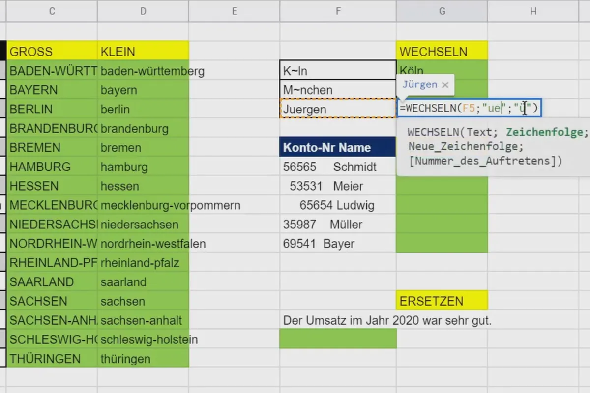 Didacticiel Google Sheets : 4.7 Fonctions de texte 2