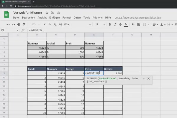 Google Sheets-Tutorial: 4.8 Verweis-Funktionen