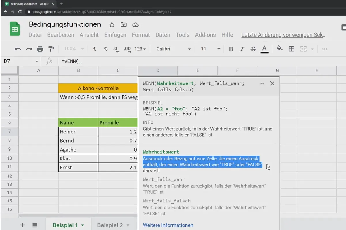 Google Sheets-Tutorial: 4.9 Bedingungsfunktionen