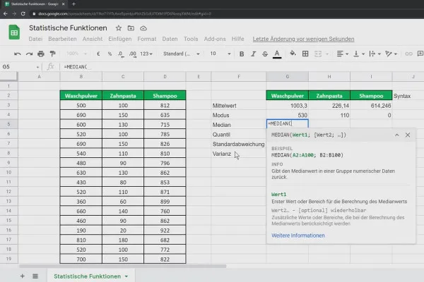 Tutoriel Google Sheets : 4.10 Fonctions statistiques