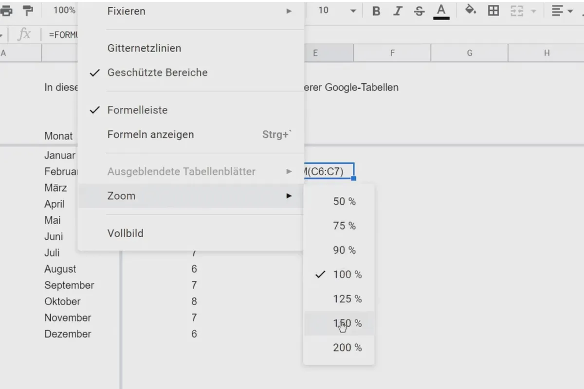 Google Sheets-Tutorial: 5.2 Ansicht & Layout