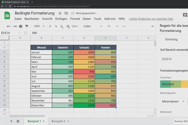 Google Sheets-Tutorial: 5.3 Bedingte Formatierung von Zellen