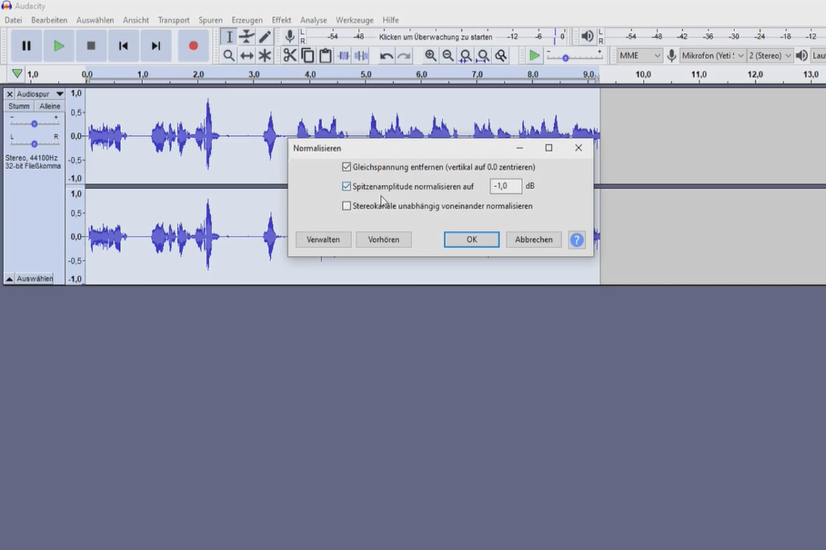 Luoda oma podcast: 7.5 Audacity - Muokkaaminen: Normalisointi