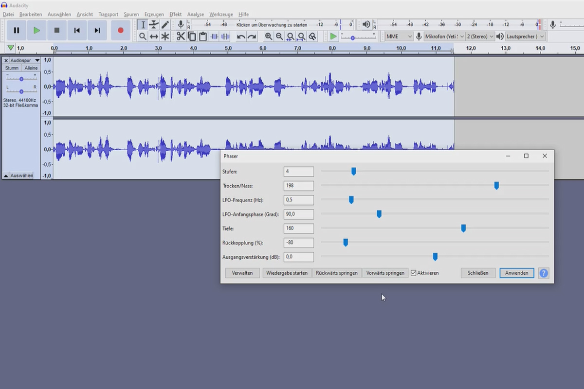 Oman podcastin luominen: 7.6 Audacity - äänenvoimakkuus, vahvistus, phaser ja wahwah-efekti