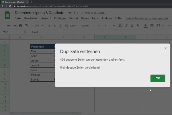 Google Sheets eğitimi: 6.1 Çoğaltıları kaldırma