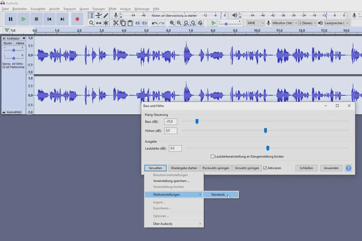 Eigenen Podcast erstellen: 8.1 Audacity – Bass und Höhen