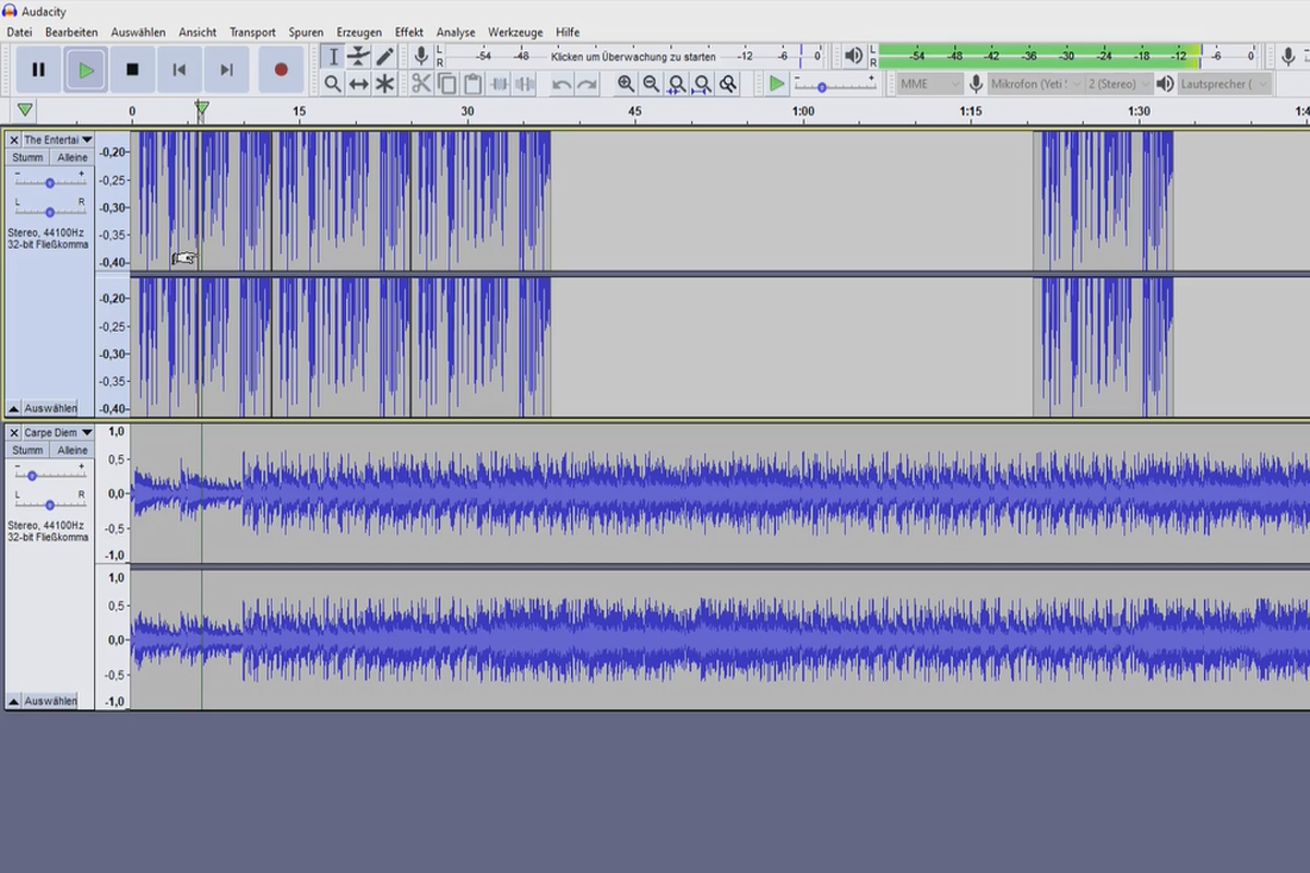 Luoda oma podcast: Lisää 8.3 Audacity -musiikkiraita ja sijoita se taustalle
