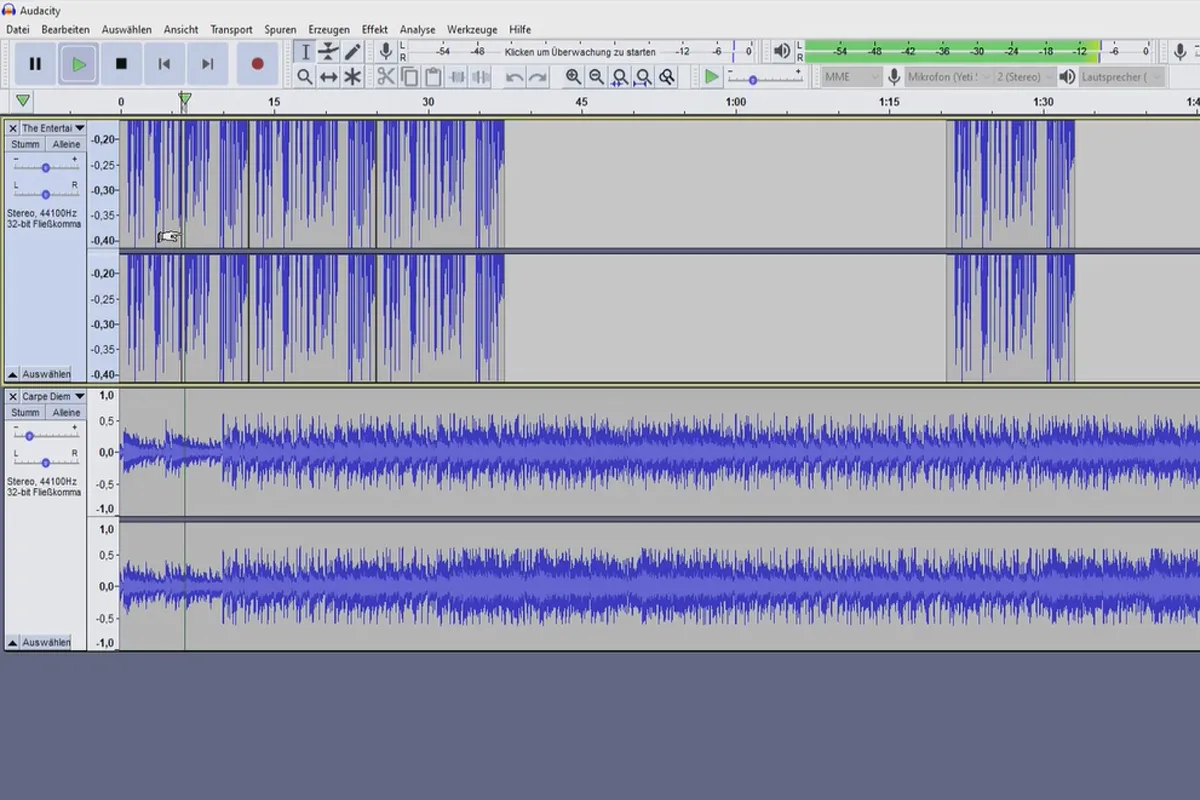 자체 팟캐스트 만들기: 8.3 Audacity - 음악 트랙 추가 및 배경에 배치