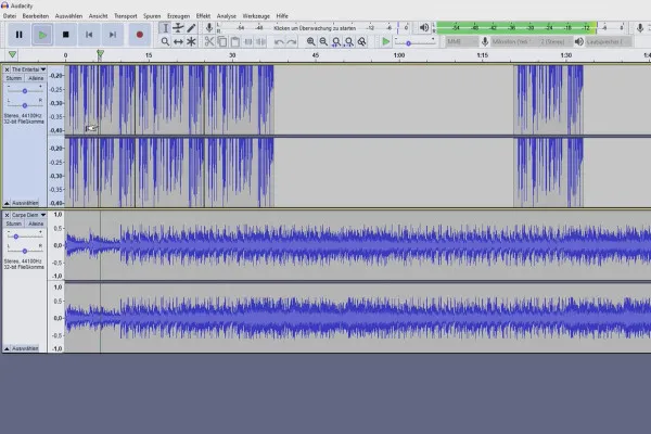 자체 팟캐스트 만들기: 8.3 Audacity - 음악 트랙 추가 및 배경에 배치