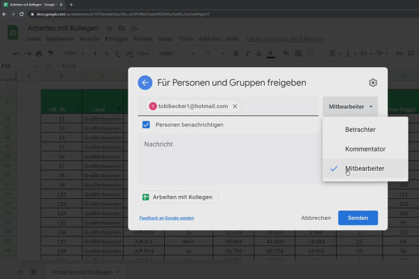 Google Sheets eğitimi: 6.6 Meslektaşlarla Çalışmak