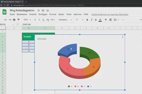 Tutoriel sur Google Sheets : 7.4 Diagrammes en secteurs et en anneaux sur Excel.