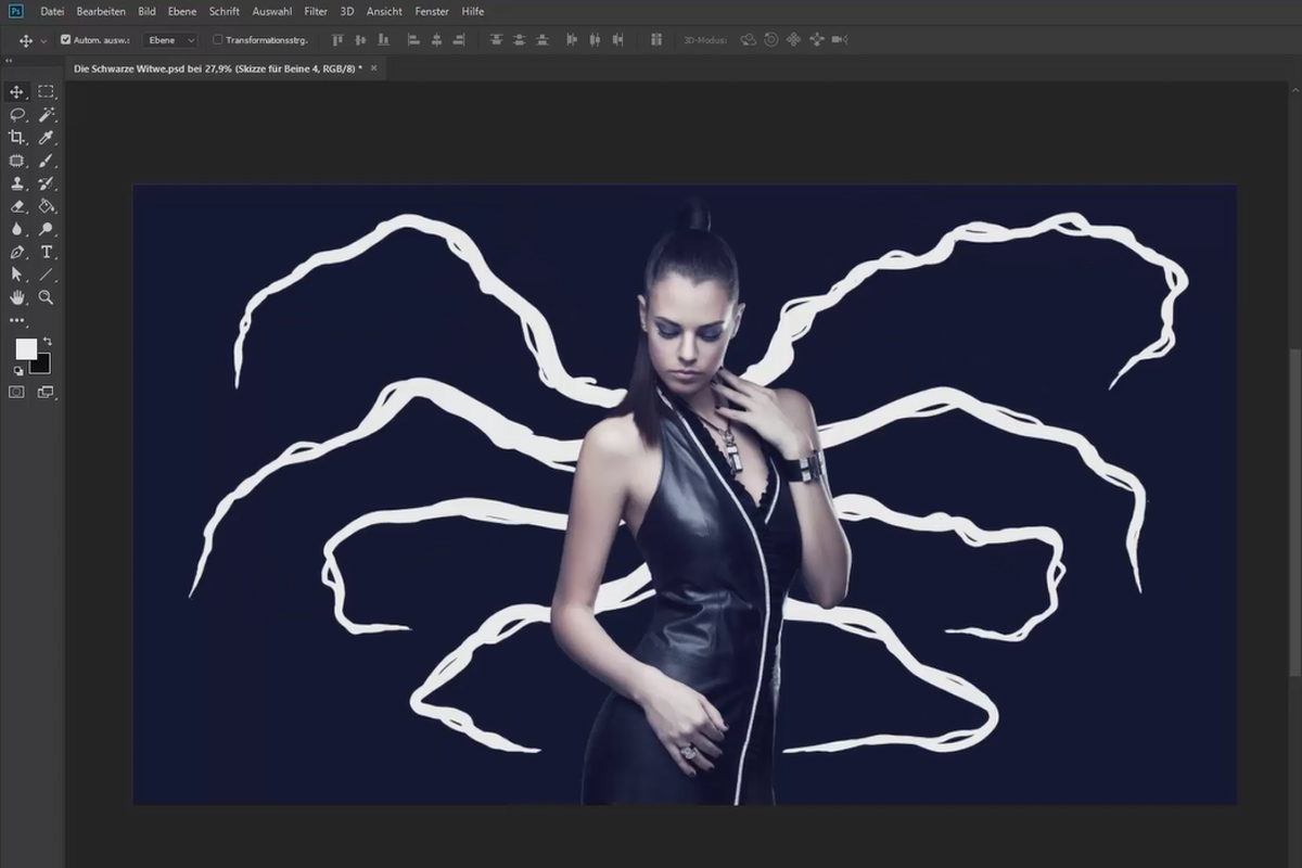 Compositing in Photoshop voor beginners: Black Widow - 2 spinnenpoten schetsen
