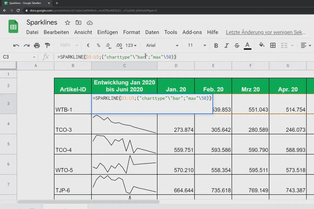 Tutoriel Google Sheets : 7.8 Sparklines