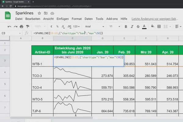 Google Sheets-Tutorial: 7.8 Sparklines