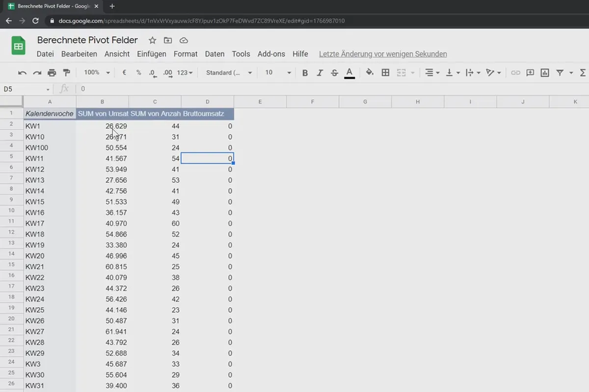 Didacticiel Google Sheets : 8.5 Champs calculés